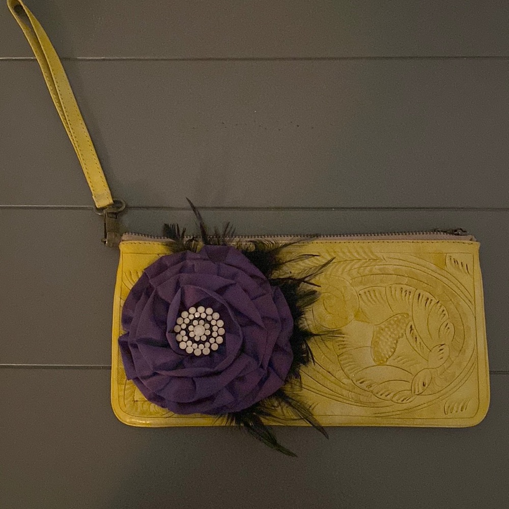 Yellow leather wristlet